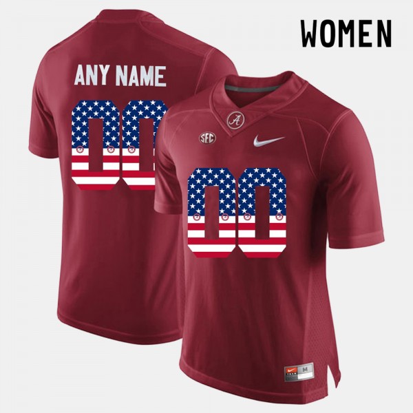 Women's Alabama Crimson Tide US Flag Fashion Crimson Custom #00 Jersey 751888-764