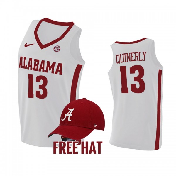 Men's Alabama Crimson Tide College Basketball White Jahvon Quinerly #13 Free Hat Jersey 667827-593