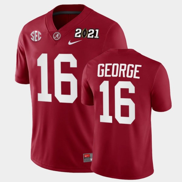Men's Alabama Crimson Tide 2021 National Championship Crimson Jayden George #16 Playoff Game Jersey 544932-741