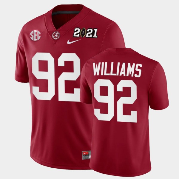 Men's Alabama Crimson Tide 2021 National Championship Crimson Quinnen Williams #92 Playoff Game Jersey 100394-430