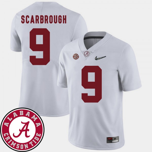 Men's Alabama Crimson Tide College Football White Bo Scarbrough #9 2018 SEC Patch Jersey 648852-367
