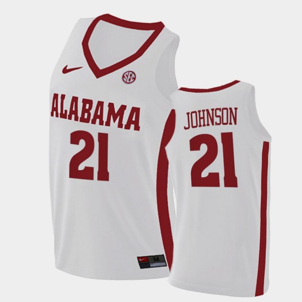 Men's Alabama Crimson Tide College Basketball White Britton Johnson #21 2021 Swingman Jersey 239188-954