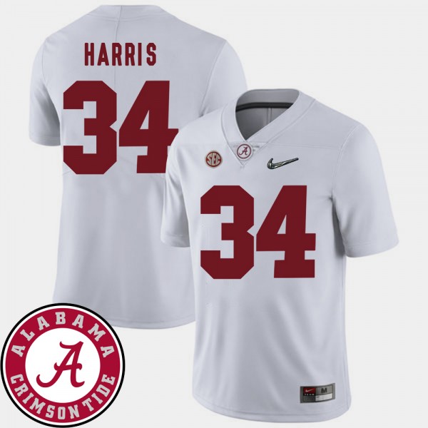 Men's Alabama Crimson Tide College Football White Damien Harris #34 2018 SEC Patch Jersey 657377-597