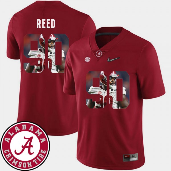 Men's Alabama Crimson Tide Pictorial Fashion Crimson Jarran Reed #90 Football Jersey 473021-622