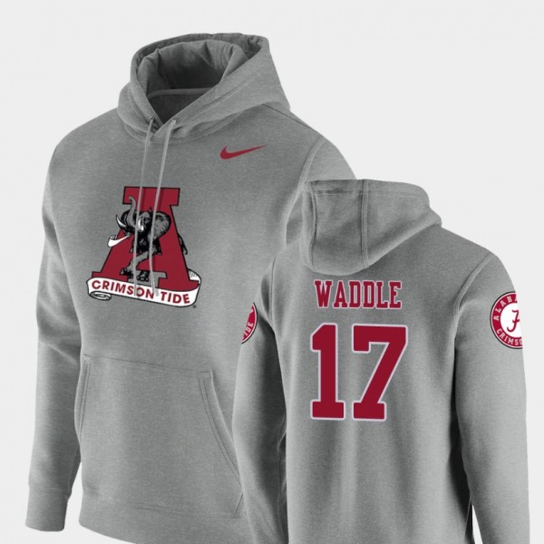 Men's Alabama Crimson Tide Vault Logo Club Heathered Gray Jaylen Waddle #17 Pullover Hoodie 761126-968