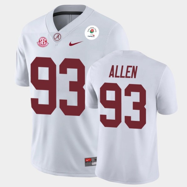 Men's Alabama Crimson Tide 2021 Rose Bowl White Jonathan Allen #93 Champions Jersey 775248-701