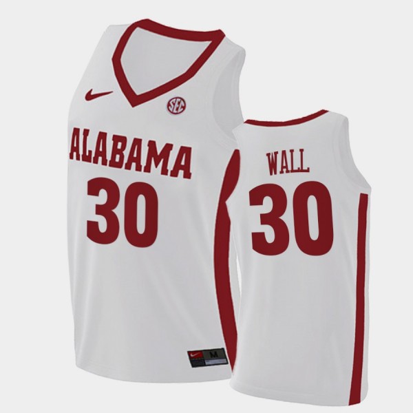 Men's Alabama Crimson Tide College Basketball White Kendall Wall #30 2021 Swingman Jersey 912026-573