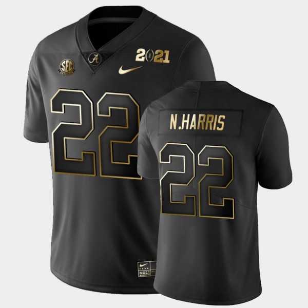 Men's Alabama Crimson Tide 2021 National Championship Black Najee Harris #22 Golden Playoff Jersey 620396-458