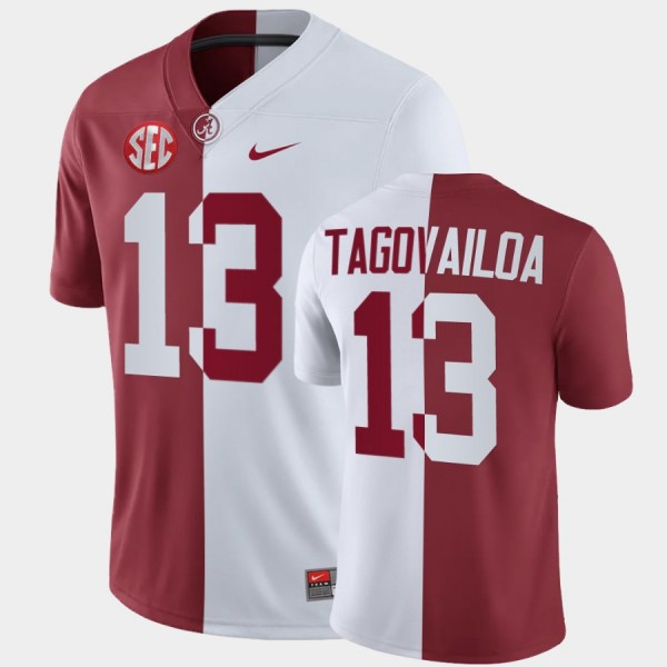 Men's Alabama Crimson Tide Split White Crimson Tua Tagovailoa #13 Jersey 434561-548