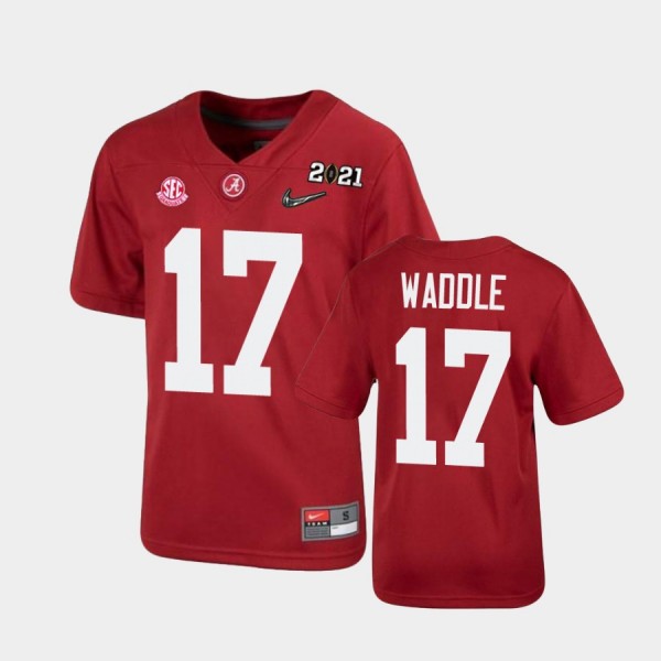 Youth Alabama Crimson Tide 2021 National Championship Crimson Jaylen Waddle #17 Jersey 946475-285